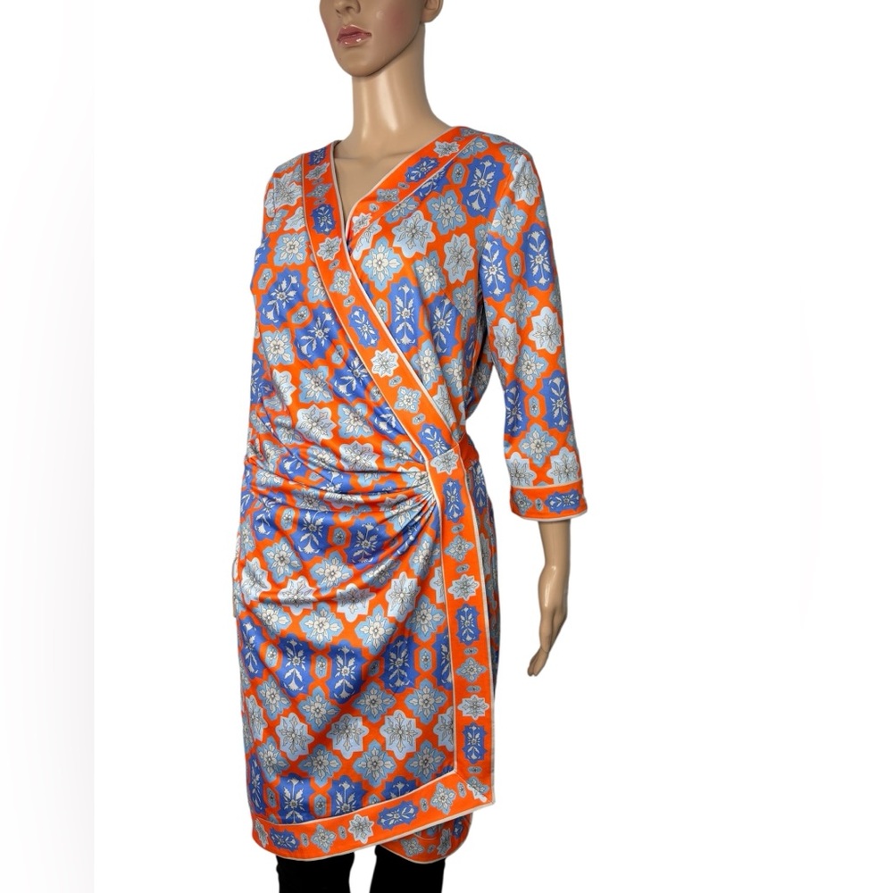 Gretchen Scott Vibrant Orange and Blue Wrap Dress size M